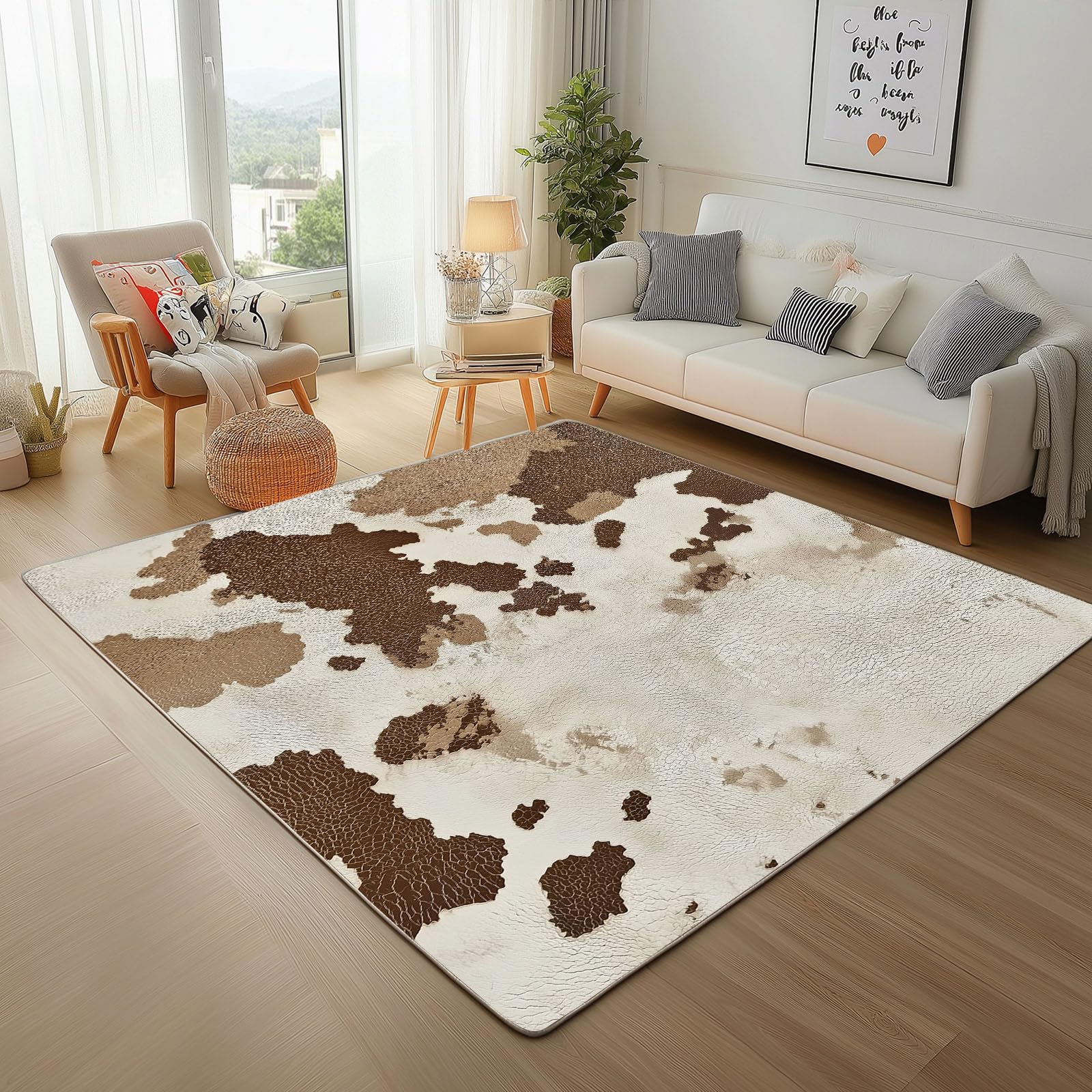 Cuir de Vache Tapis Salon 160 x 230 cm Peau d'animal de Ferme Tapis Chambre d'enfant Lavable en Machine Antidérapant Carpet Doux Moelleux Poils Ras pour Cuisine, Salle à Manger