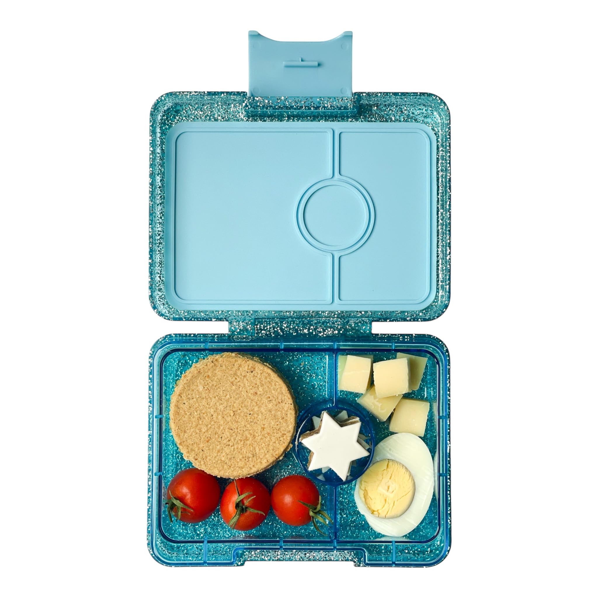 Yumbox Snackbox – Auslaufsicher, BPA-frei, 3-Fächer-Snackbehälter für Kinder und Erwachsene – Tragbar, leicht und einfach zu reinigen – Ideal für Obst, Gemüse, Cracker und Dips (Glitzerblau)