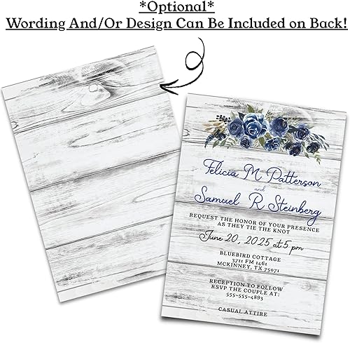 Miniatura 5 de Juego de 25 invitaciones de boda elegantes con diseño de rosa azul marino, invitaciones de boda informales o formales, personalizadas con sobres