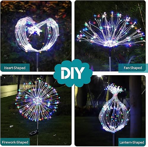Vista 15 de JJGoo Luces solares de fuegos artificiales, paquete de 2 120 LED, 2 modos de iluminación, luces solares de jardín al aire libre, impermeables