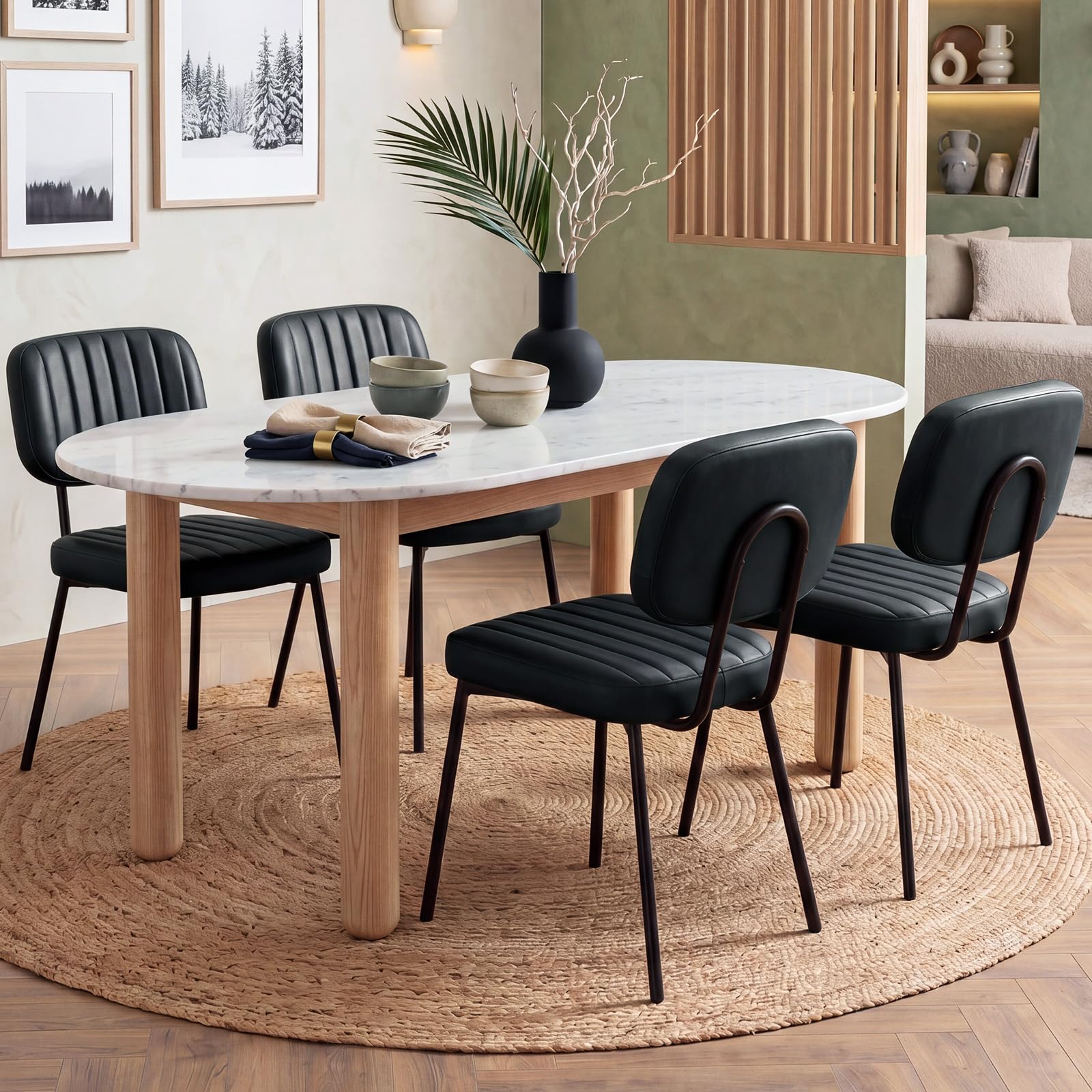 Mid-Century Dining Chairs Set of 4 - Black