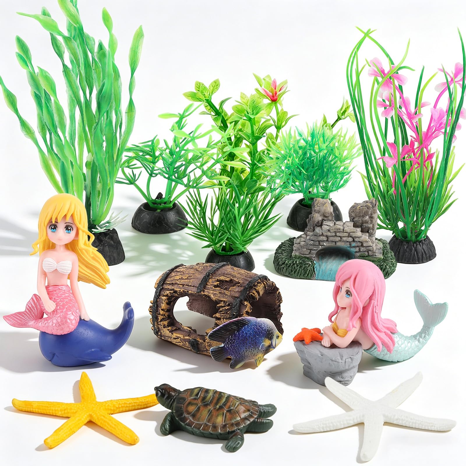 Yicenmy 13 Pcs Fish Tank Decorations, Aquarium Ornaments Plants, Plastic