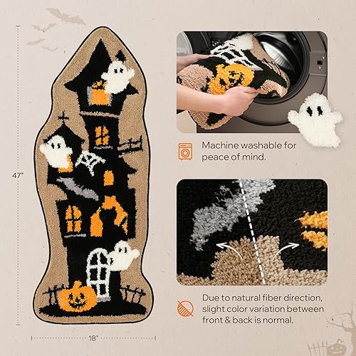 Miniatura 2 de Phantoscope Alfombra con forma de casa embrujada, tapete suave para puerta delantera, antideslizante, tapete decorativo gótico de Halloween para