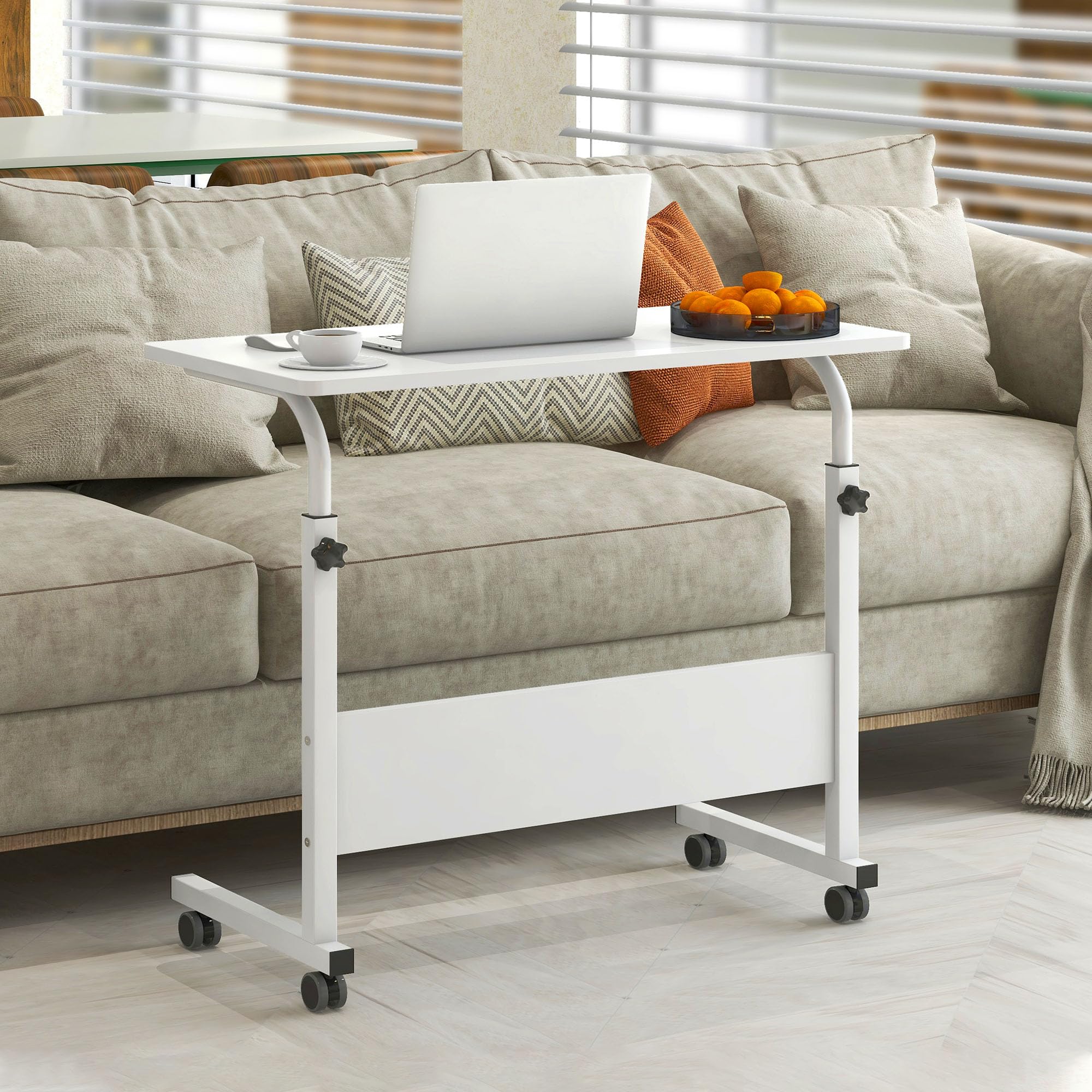 Table Roulante Hauteur Réglable SDHYL – Bureau Mobile 80x40 Cm Érable, Idéal Lit/Canapé/Ordinateur Portable, Roues Verrouillables