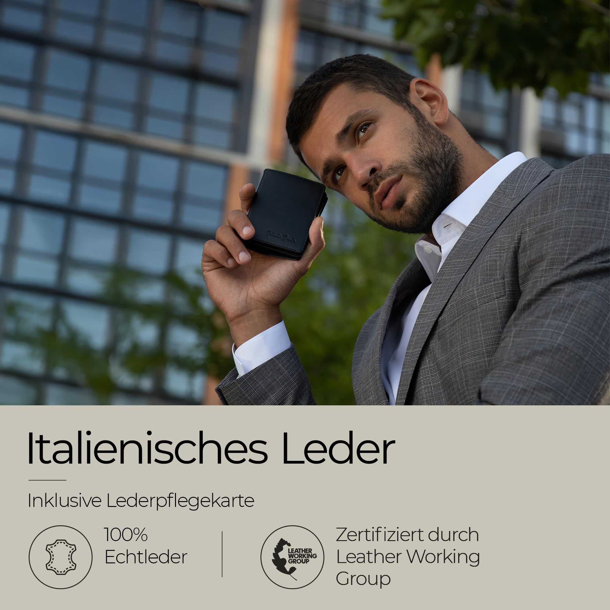 JAIMIE JACOBS SLIMSTAR mit großem Münzfach dünne Geldbörse Leder Slim Wallet Hochformat Geldbeutel Herren (Schwarz)