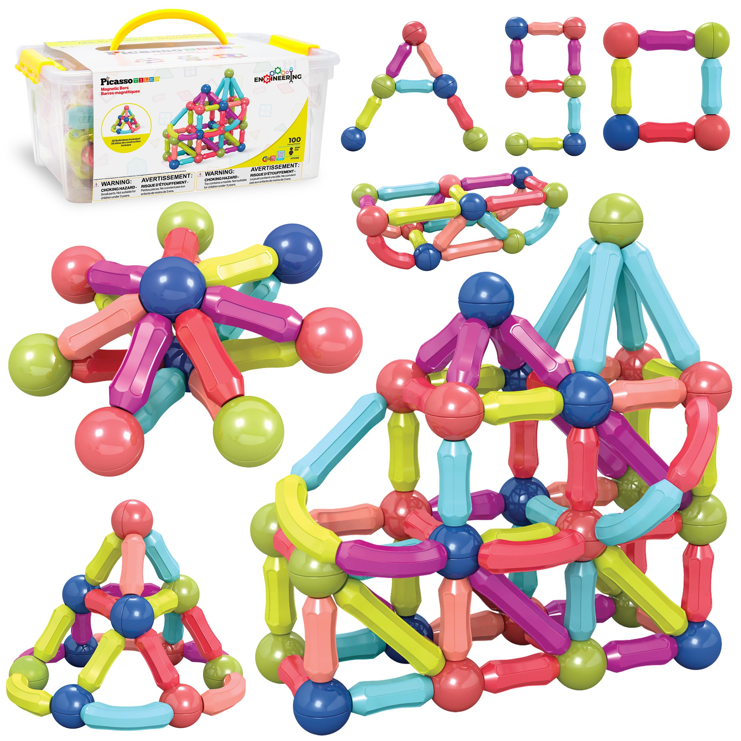 Amazon.com: PicassoTiles 100 PCs Magnetic Building Stick Block
