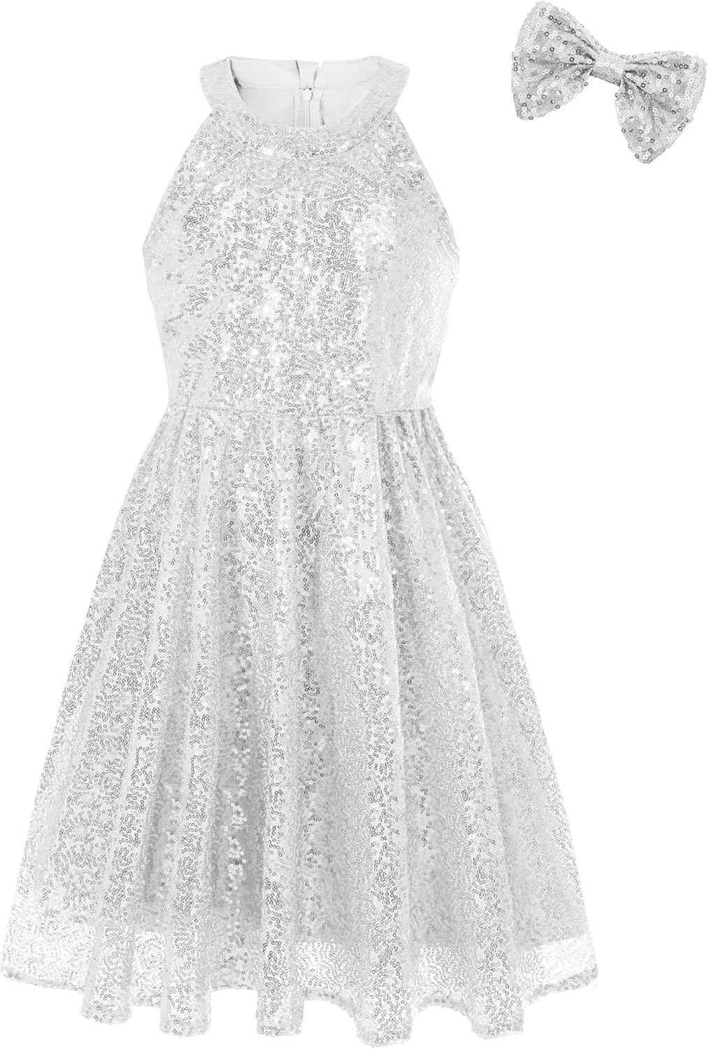 EXARUS Girls Halter Neck Sparkly Sequin Dresses Sleeveless A-Line/Bodycon Dress for Girl Formal Special Occasion 6-14Y