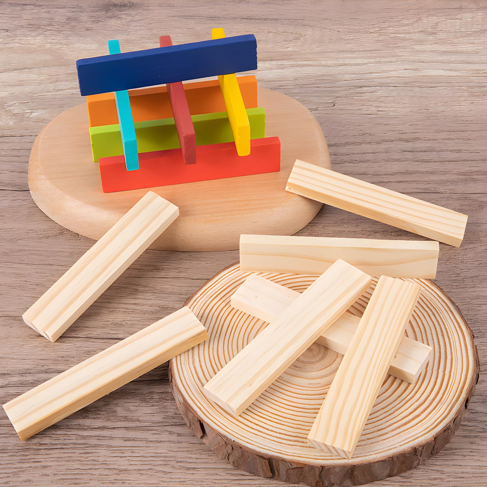 Hayder Classic Wooden Building Blocks Set, 100PCS Solid Wood Blocks in 9 Colors Stacking Educational Toy Set for Kids