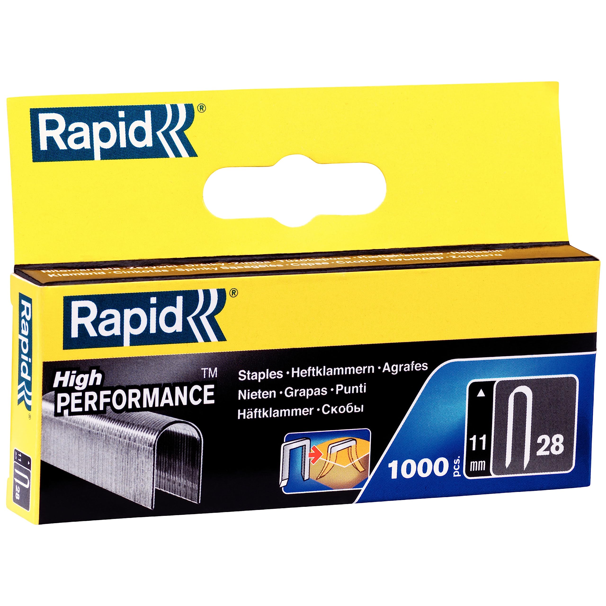 Rapid High-Performance Rounded Crown Staples for Low-Voltage 4.5mm Cables, Flatwire No. 28, Leg Length 11mm, Staple Gun Staples, Galvanised steel, 1000 Pieces (11891932)