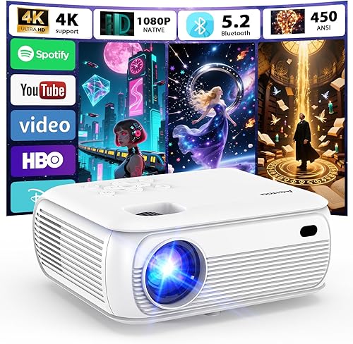 【Sistema operativo inteligente/1080P Nativo】2K con WiFi y Bluetooth 1080P Nativo Soporte 4K 450ANSI Aplicaciones integradas Proyector inteligente