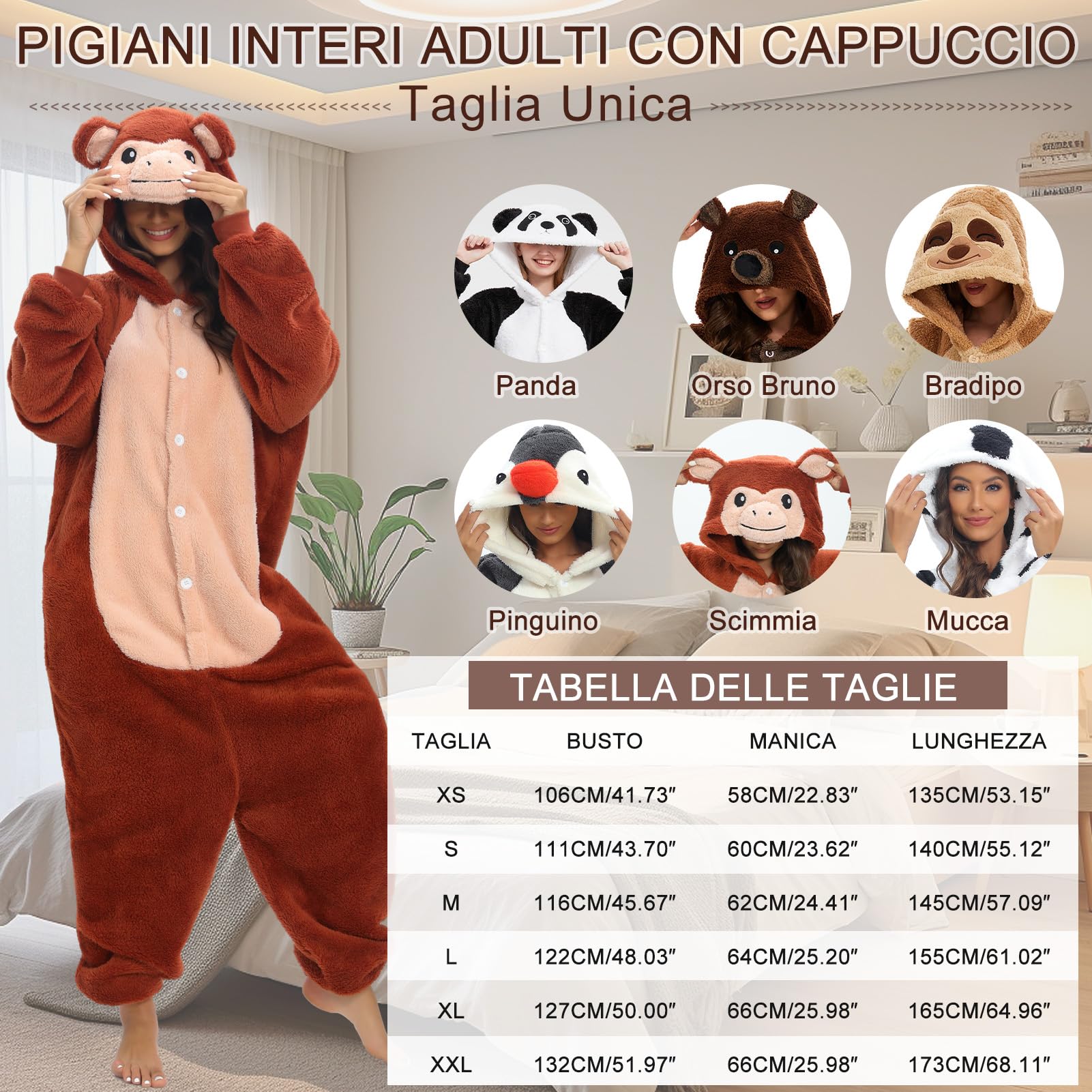 Luojida Pigiama Intero Adulto Cosplay Animale Onesies Morbido e Caldo Pigiama Invernale Pile con Cappuccio e Tasche Tuta Intera in Peluche Ideale Regalo per Costume Carnevale Halloween Natale