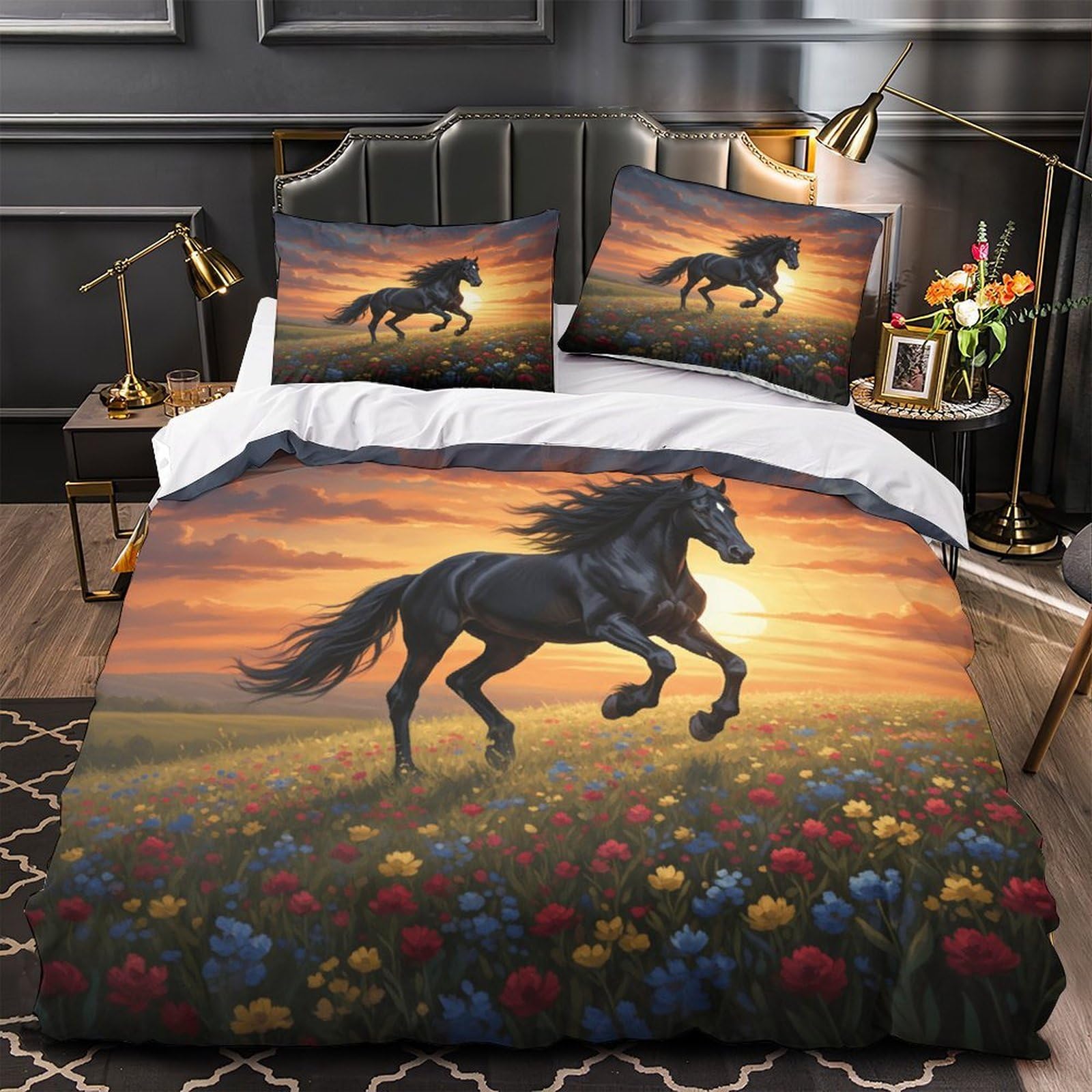 Housse de couette respirante et super douce avec motif de chien noir réaliste