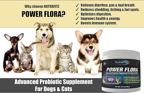 Miniatura 3 de Power Flora - Probióticos para perros y gatos con 9 cepas vivas, probióticos para perros que mejoran el aliento del perro, infecciones urinarias,