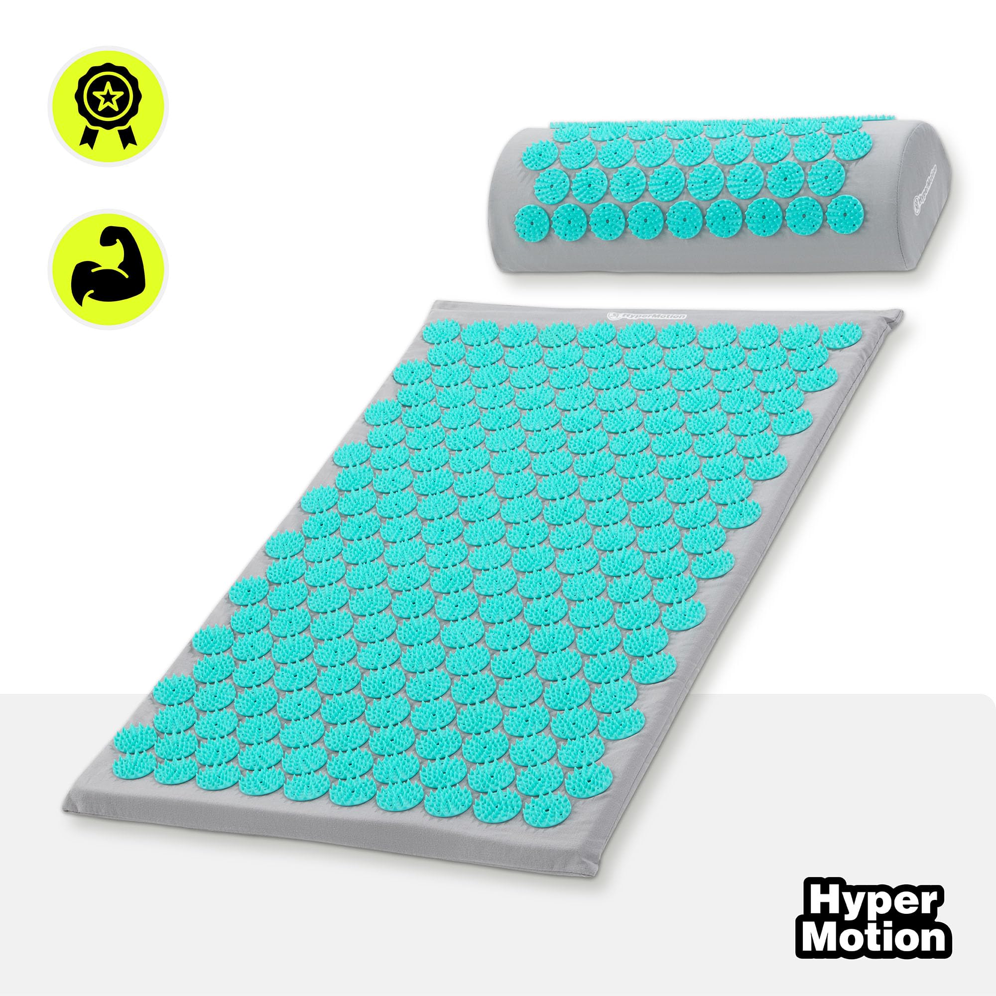 HyperMotion Akupressurmatte mit Kissen Eco - Akupunktur Matte - Massagematte Ganzkörpermassage, Akupressurmatte Set für Entspannung, Kokosfaser und Buchweizen, Grau-Mint, 72 x 42 x 2 cm