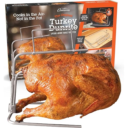 Camerons Thanksgiving Turkey DunRite Upside-Down Turkey Roaster - Original Stainless Steel Cooker for Juicy No-Baste Turkey- Holds up to 25 lbs - Holiday Roasting Pan for Family Thanksgiving Dinner