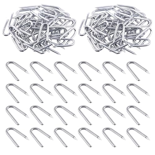 Swpeet 200 grapas de alambre de acero de 34 a 0.09 x 0.79 pulgadas, valla de alambre de metal de hormigón, clavos de grapas de cerca, clavos en