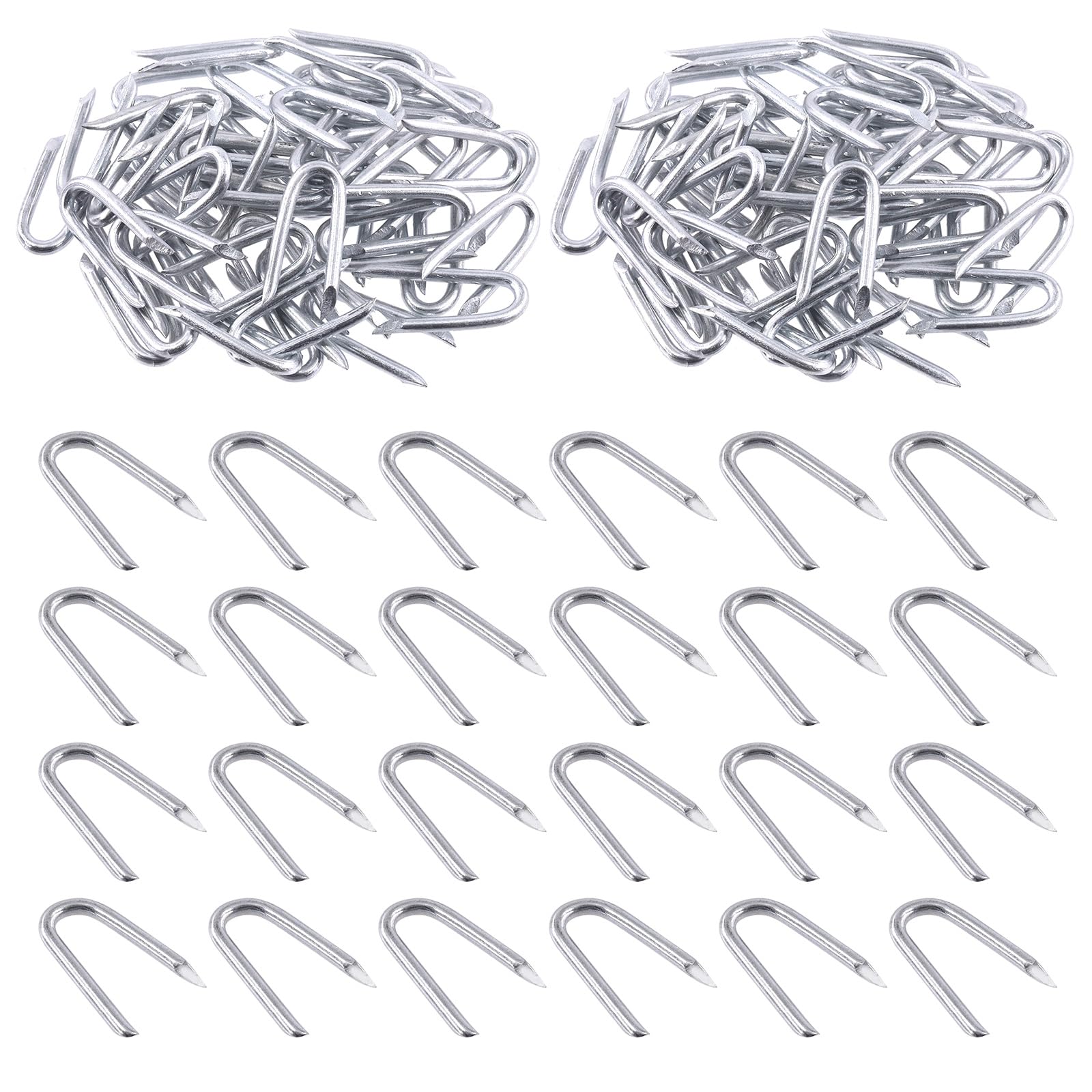 Swpeet 200Pcs 3/4" - 0.09"×0.79" Steel Wire Staples, Concrete Metal Wire Twisting Fence, Fence Staple Nails, U Shaped Nails for Fencing, Wire Mesh and Woven Fencing
