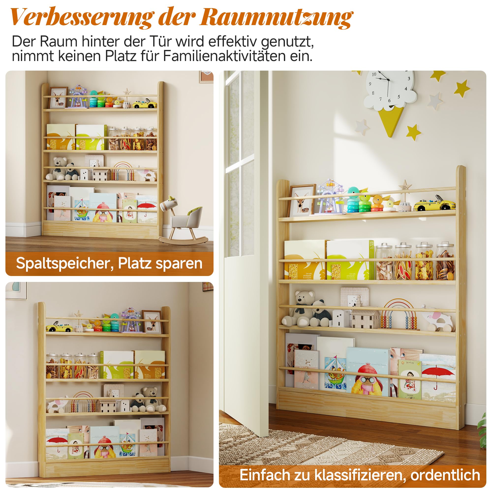 Hinter der Tür Bücherregal Holz, Kinderbücherregal Wandhalterung Bücherregal hinter der Tür für Spielzeug und Bücher Platzsparendes schmales für Schlafzimmer, Wohnzimmer, Büro