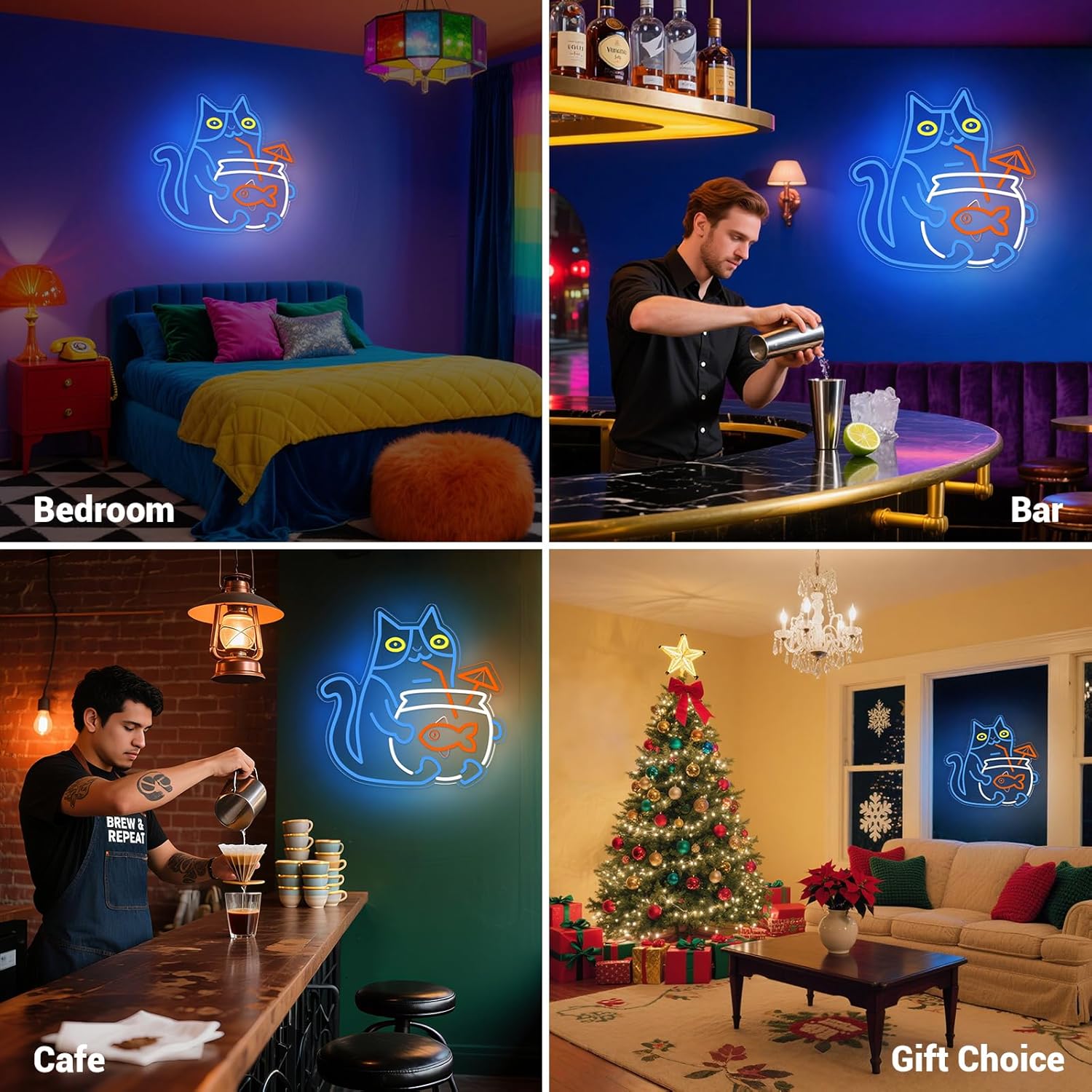 Blue Cat Neon Sign for Wall Decor, 14''x15'' Cute Kitten Cat Neon LED Light Sign for Bedroom Living Room, Funny Perfect Gifts for Cat Lovers Women Men (Cat Tank)