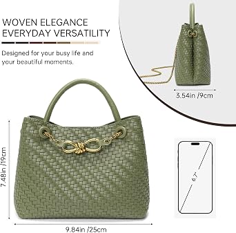 Small Woven Leather Bag Tote Shoulder Handbag Top Handle Purses with Adjustable Straps