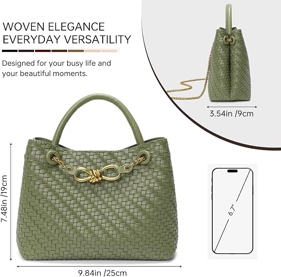 Small Woven Leather Bag Tote Shoulder Handbag Top Handle Purses with Adjustable Straps