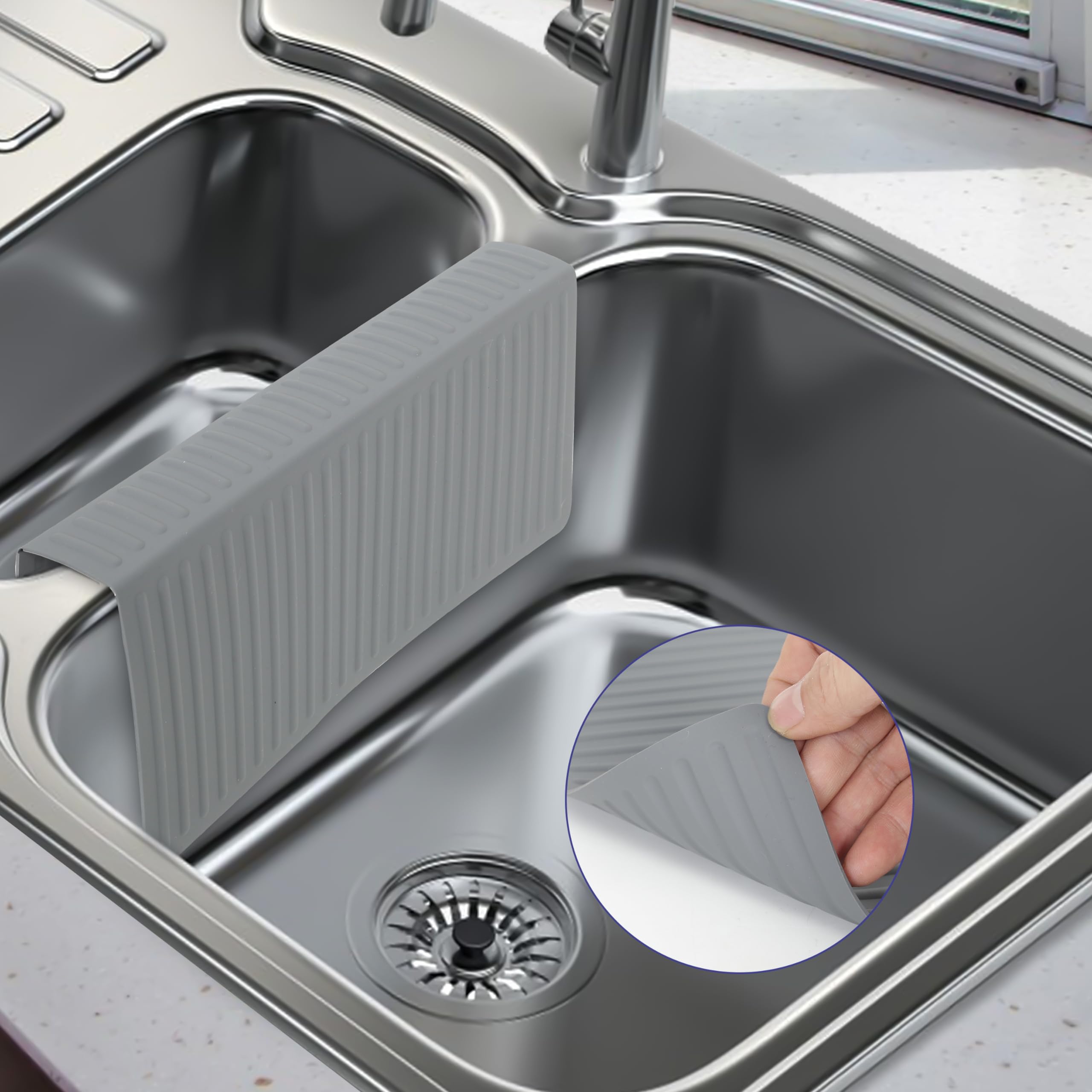 HOVUK® 1 scolapiatti in silicone a forma di stella, in grigio, 5 ventose per scarico, filtro per lavello, ideale per lavello da cucina, lavabo, bagno e vasca da bagno