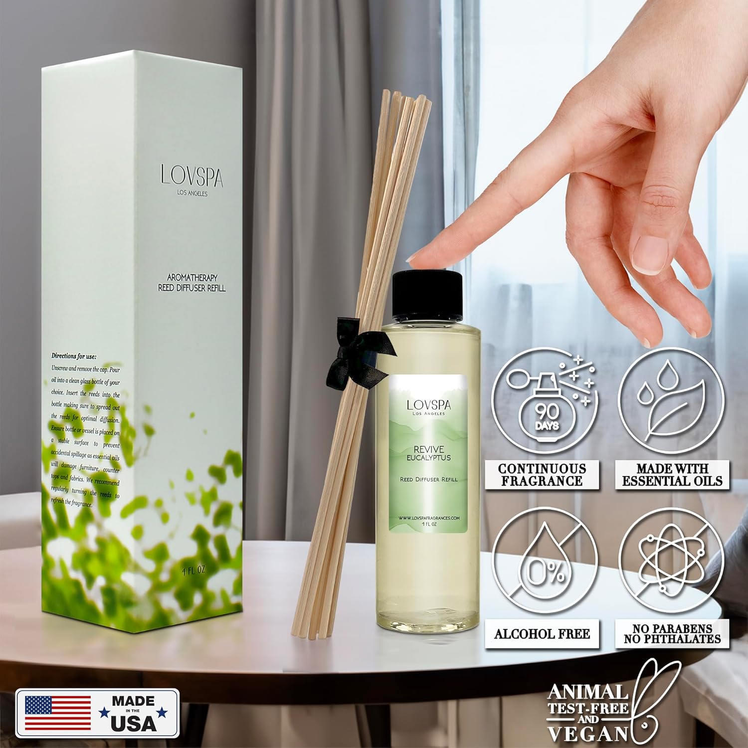 LOVSPA Revive Eucalyptus Diffuser Oil - Luxury Essential Oils for Diffuser Refill & Air Freshener Room Spray - Long-Lasting & Natural Home Fragrance, Scented Oil for Diffusers, USA Made, 4oz - Image 6