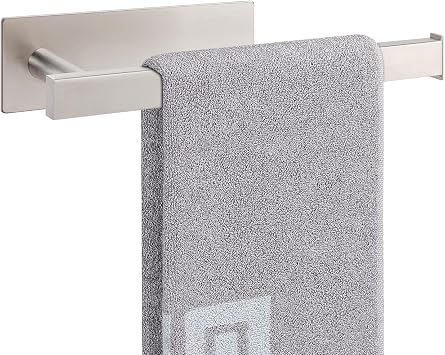 NearMoon Hand Towel Holder/Towel Ring Strong Hold Self Adhesive Bathroom Towel Bar, 9 Inch Thicken Stainless Steel Towel Rack- Sticky Towel Hanger, Contemporary Style NO Drilling Brushed Nickel