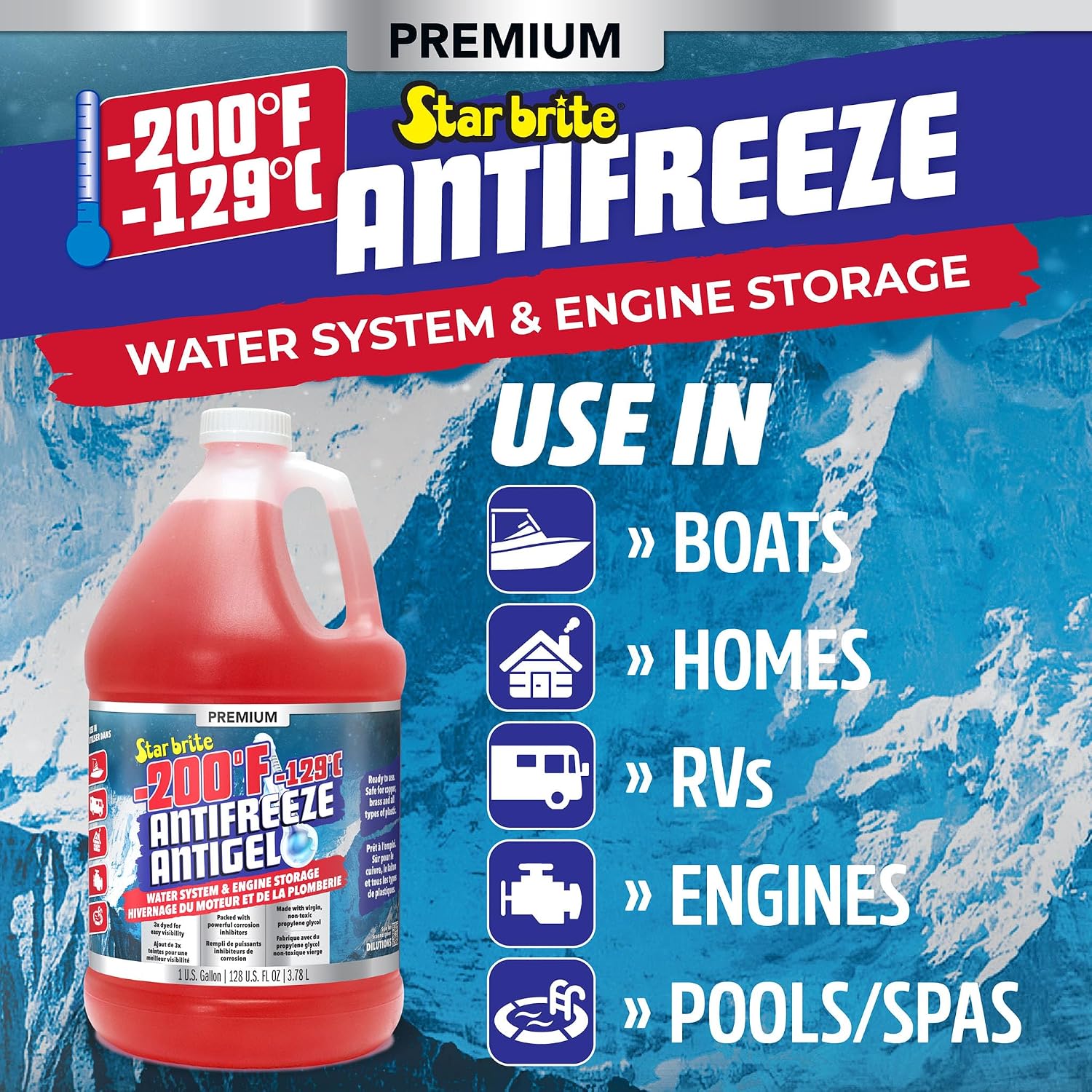 STAR BRITE Premium -200°F Antifreeze for RV, Marine & Water Systems, Propylene Glycol Formula with Corrosion Inhibitors, Ready-to-Use Cold Weather Protection
