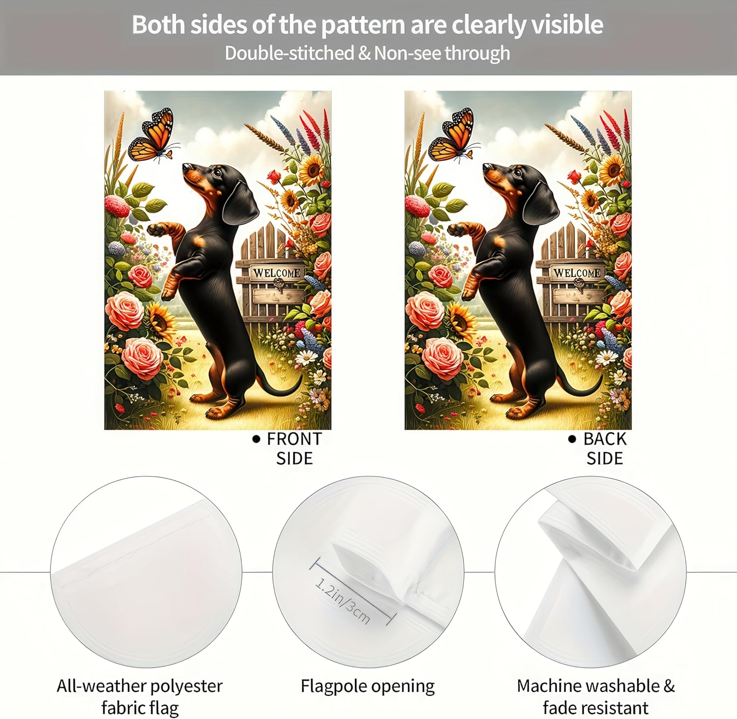 Spring Garden Flag Dachshund Garden Flag Double Sided 12x18 Inches Spring Summer Yard Flag Seasonal Holiday Lawn Yard Flag Flower Puppy Flag Outdoor Indoor Welcome Decoration - Image 6