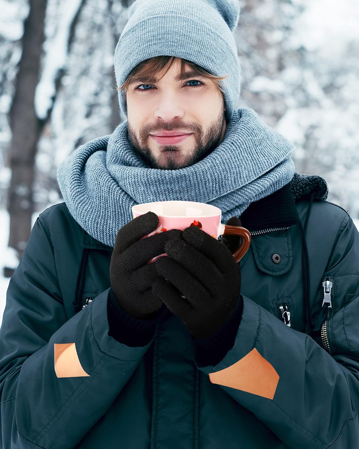 SATINIOR 4 Pairs Winter Gloves for Men Knit Warm Lining Cold Weather Gloves with Anti Slip Grips Touch Screen Texting Mittens - Image 6