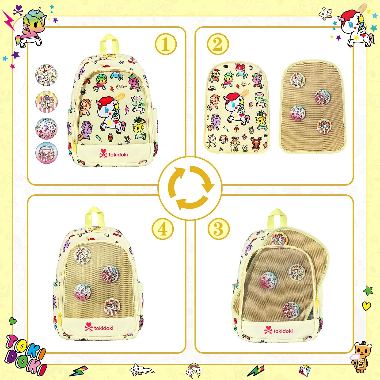 Tokidoki Unicorno Backpack with 4pcs Brooch, Clear Backpacks with Multiple Pockets, Cute PVC Backpacks Large Carry on Backpack College Bookbag Casual Daypack for Travel Outdoor Sports(Frozen_Treats) - Image 7