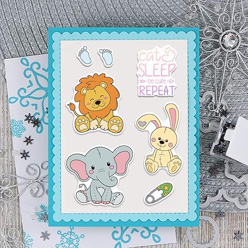 Miniatura 3 de GLOBLELAND Juego de troqueles de corte de muñeca de animales y sellos transparentes, diseño de conejo, perro, elefante, oso y sello de silicona para