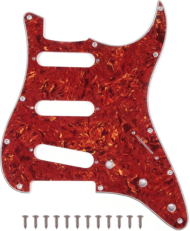 11 Hole SSS Strat Electric Guitar Pickguard for Fender USA/Mexican Made Standard Stratocaster Modern Style Guitar Parts (Red Tortoise, 4 Ply)