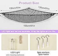 Vista 7 de Basumee Red de animales de peluche o hamaca con luz LED, hamaca de red de juguetes para almacenamiento de animales de peluche, hamacas para cuarto