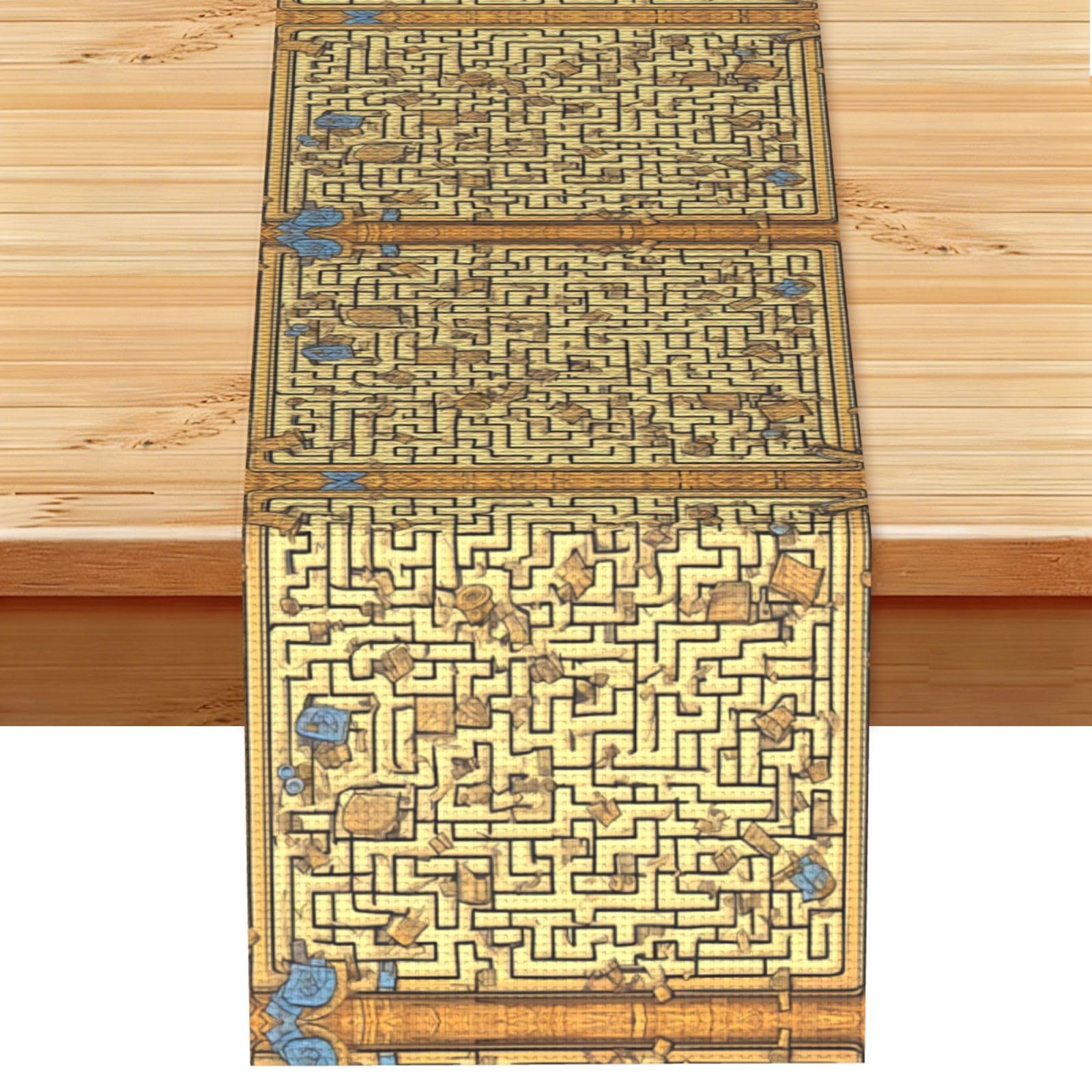 Treasure Maze Linen Look Table Runner 13x72-Wrinkle Resistant Farmhouse Style for Dining Table Decor