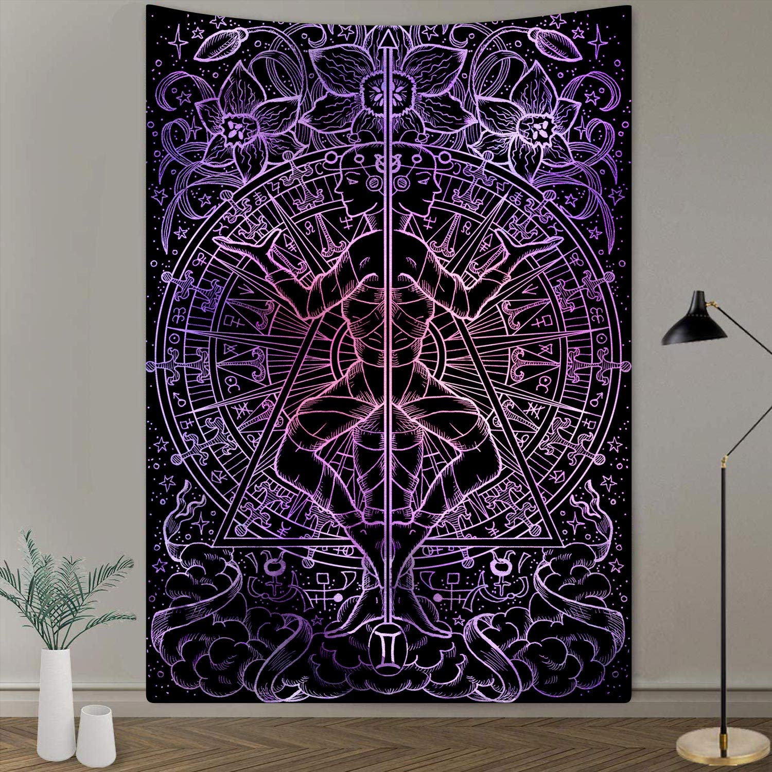 by Unbrandedby Unbranded TYTYUU Gemini Constellation Tapestry Signs of The Zodiac Astrology Horoscope Purple Flowers Tapestry 40''x60'' Wall Hanging for Bedroom Living Room Dorm GTZDTY51