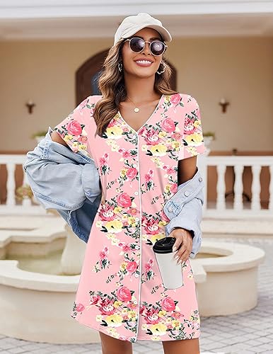 Miniatura 2 de Ekouaer Camisón de manga corta con botones para mujer, camisón suave con cuello en V