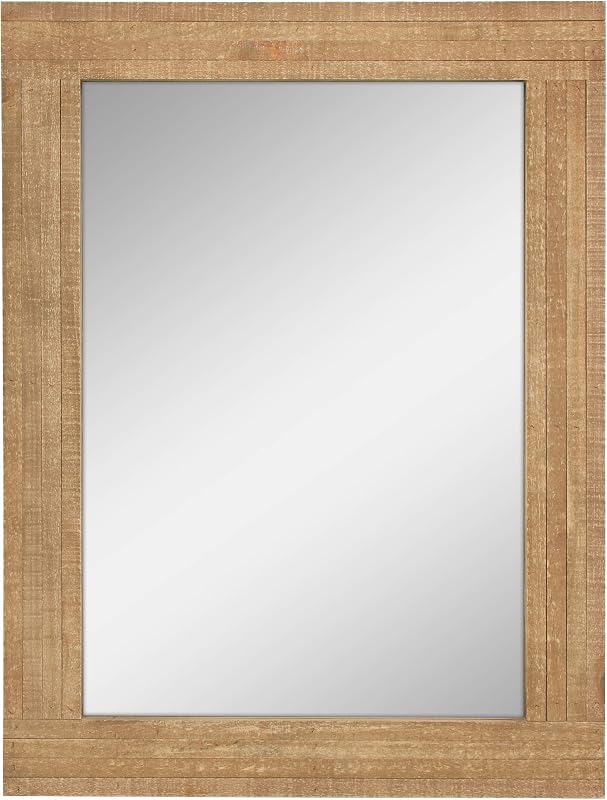 Espejo de pared rectangular con marco de madera natural de 24.0 x 18.0 in con soportes para colgar adjuntos, decoración rústica decorativa para la sala de estar, dormitorio, baño, pasillo y entrada