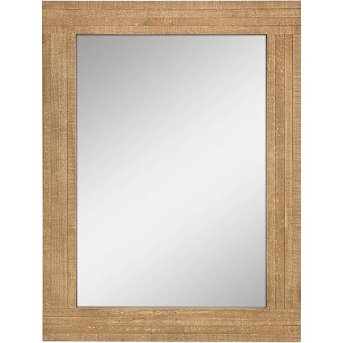 Stonebriar Rectangle Natural Wood Hanging Wall Mirror, Medium, Brown