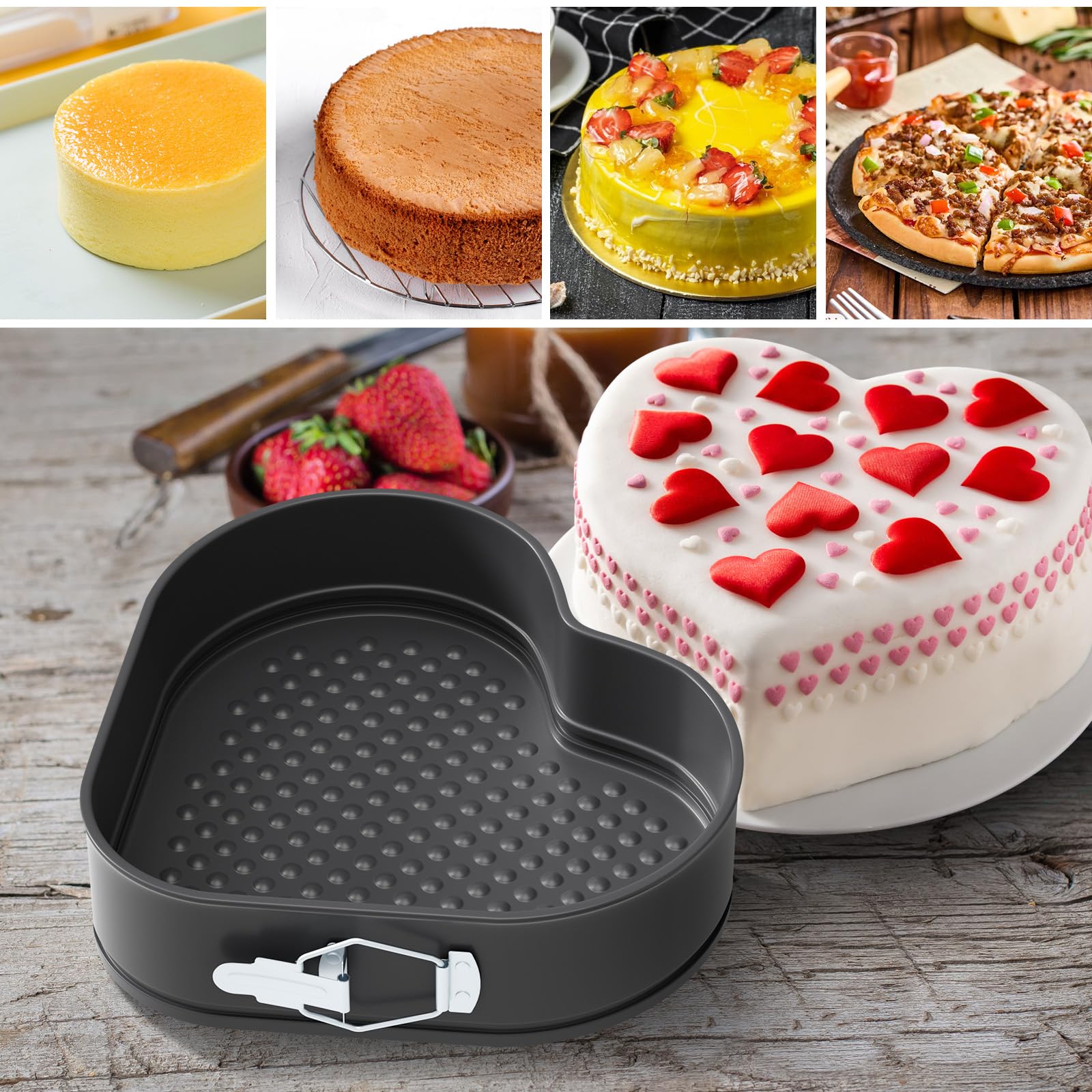 ENLOY Springform Kuchenform Set mit 3 antihaftbeschichteten Käsekuchenformen, abnehmbarer Boden, auslaufsichere Kuchenform für Bäcker und Backbegeisterte, inklusive Herz-Kuchenform