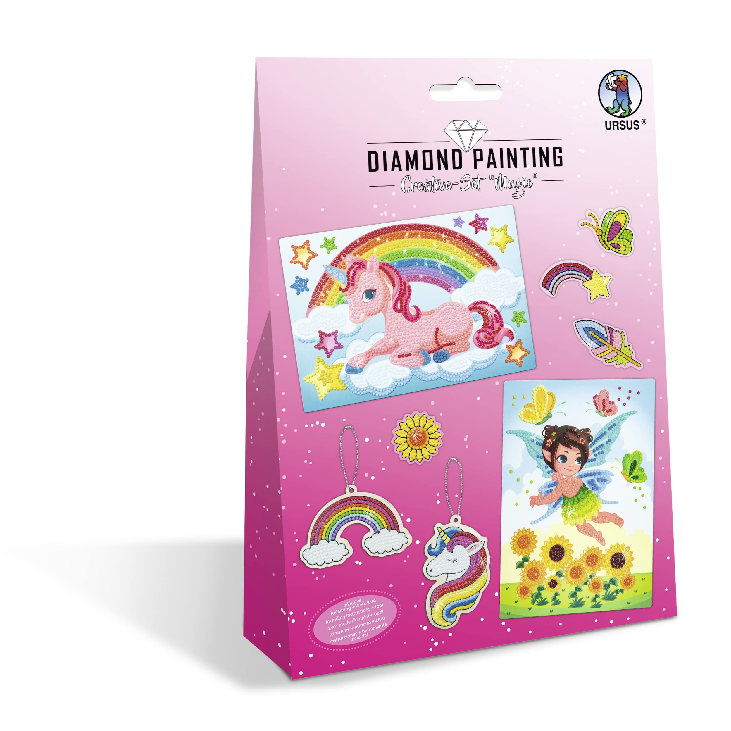 Ursus 43510001 Diamond Painting Creative Set Magic, Craft Set for Children for Creative Design of Pictures, Pendants and Stickers with Diamonds