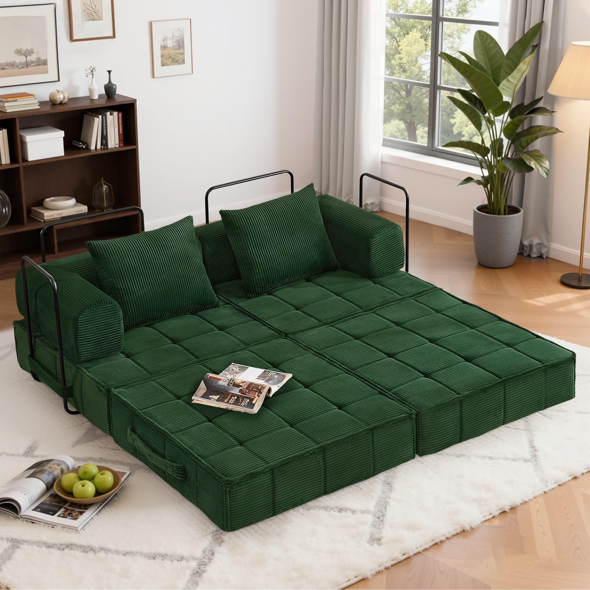 6-in-1 Convertible Sleeper Sofa Bed Corduroy Folding Mattress Couch with Fixed-Shape Frame Modular Foldable Boneless Couch Loveseat Couches