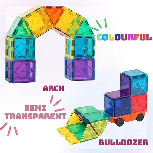 Miniatura 5 de Juego de 90 piezas de bloques de construcción magnéticos para niños, figuras geométricas de coches coloridos, figuras STEM de aprendizaje cognitivo