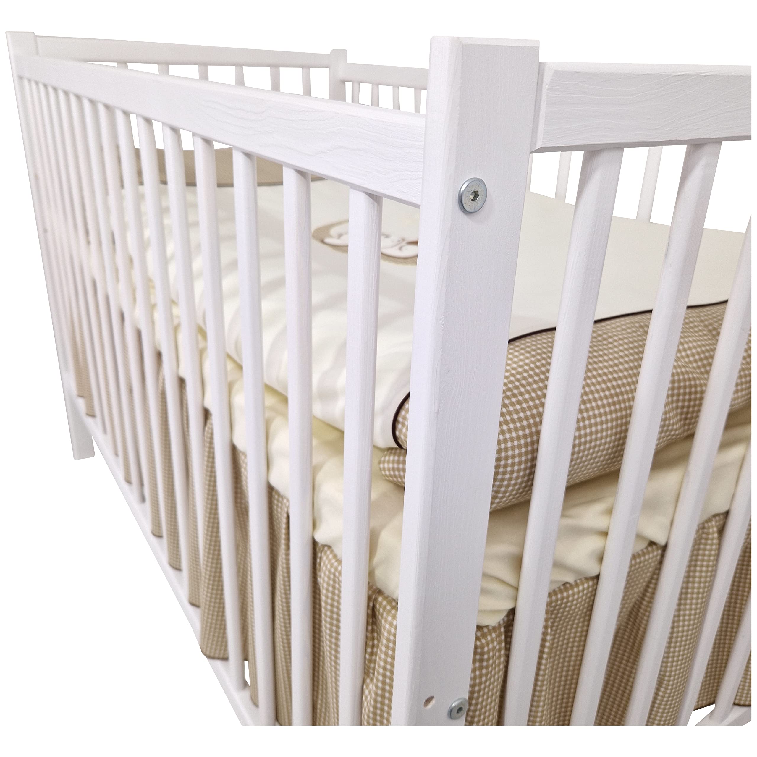 Juego Completo de Cuna y Ropa de Cama para bebé de 13 Piezas Happy Leo Incl. colchón Regulable en Altura para recién Nacidos y niños pequeños Bordado (Osito Luna Beige Oscuro)