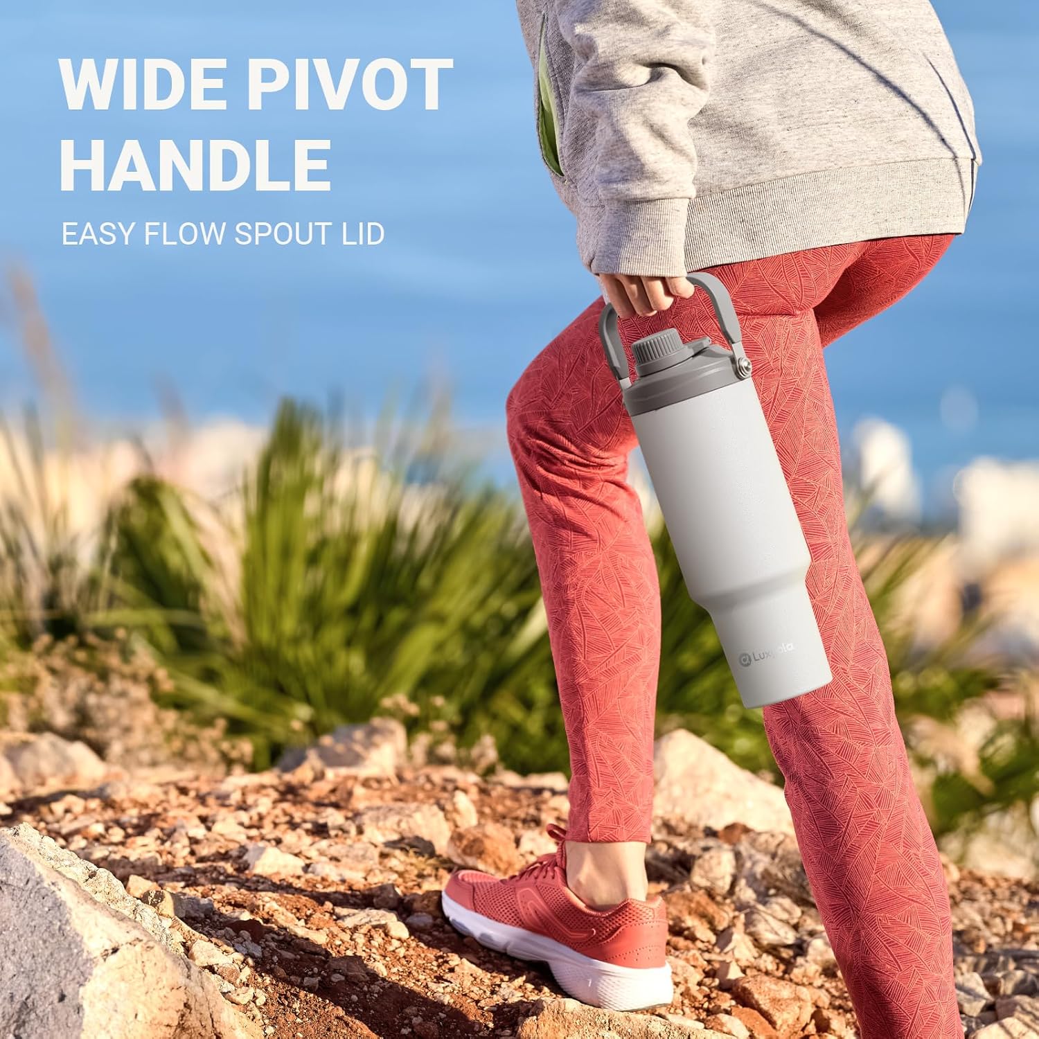 50 oz Insulated Tumbler, Double Wall Vacuum Stainless Steel Cup with Handle and Spout Lid, For Cold/Hot Drinks, Coffee Travel Mug for Car Holder/Home/Office/Party/Camping (Carbon Grey-1 Pack) - Image 3