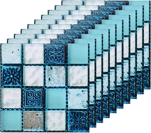 uxcell Azulejos autoadhesivos para despegar y pegar, 10 hojas de 3.94 x 3.94 pulgadas, impermeables, tamaño pequeño, azulejos autoadhesivos, papel