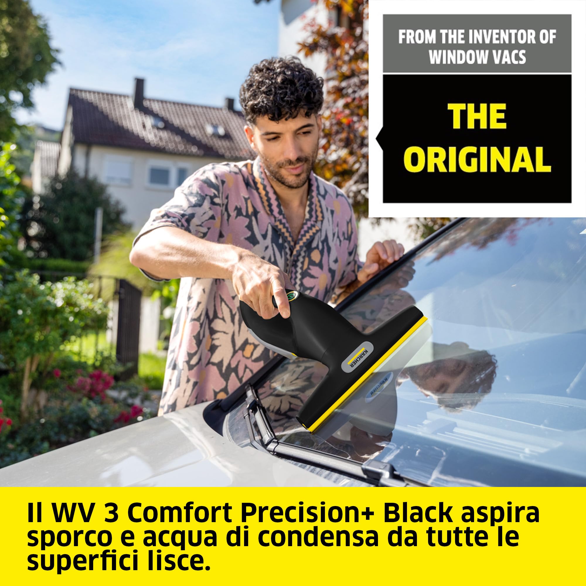 KÄRCHER lavavetri a batteria WV 3 Comfort Precision+ Black, autonomia: 35 min, serbatoio XXL: 200 ml, 2 labbra di aspirazione, flacone spray, gancio per doccia, 500 ml detergente per vetri