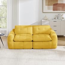 Modular 2 Seater Sofa 32D High Density Foam Chenille Frameless Yellow
