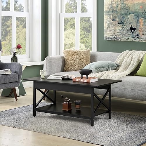 Miniatura 13 de COSTWAY Mesa auxiliar industrial, mesa de té de cóctel de madera de 2 niveles con estante de almacenamiento y marco de acero en forma de X, mesa